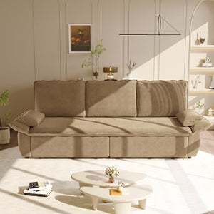 English Elm 94.5" King Convertible Sleeper Sofa Corduroy Upholstered Chaise Lounge Guest Room Bed Camel W1885S00309