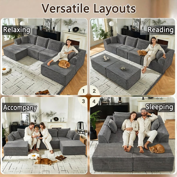 English Elm Modular U-shaped Sectional with Memory Foam Chenille Deep Seat Cloud Lounge Sofa Grey W5638S00002
