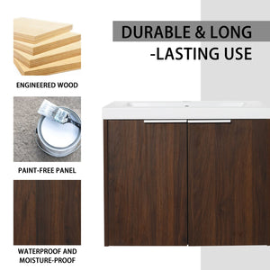 English Elm Bathroom Cabinet With Resin Sink, 24" Floating Vanity w/ Soft-Close Doors, Open Shelf Storage, Durable Eco-Friendly Finish W99952550