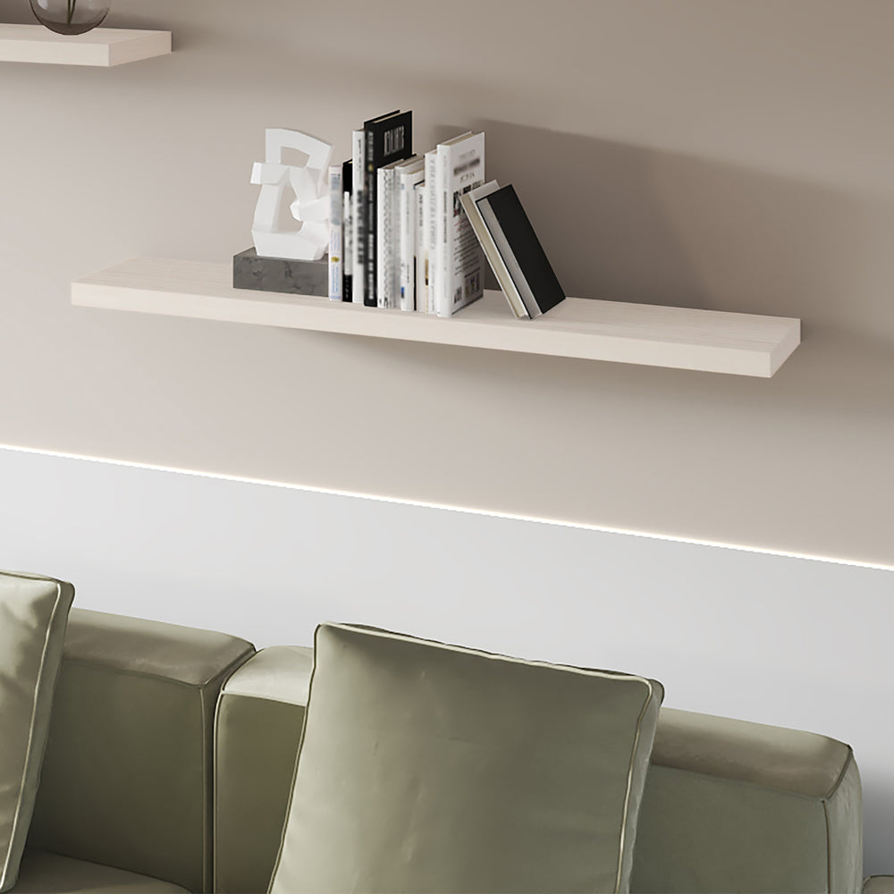 English Elm White White Washed Oak Floating Shelf 47.3" x 9.8" Melamine Set of 1 Rustic Modern Hidden Mount Durable Elegance B062P380038