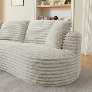 English Elm Modern Curved Sectional Sofa Tufted Corduroy L Shape for Living Room Apartment Cream W2339S00164