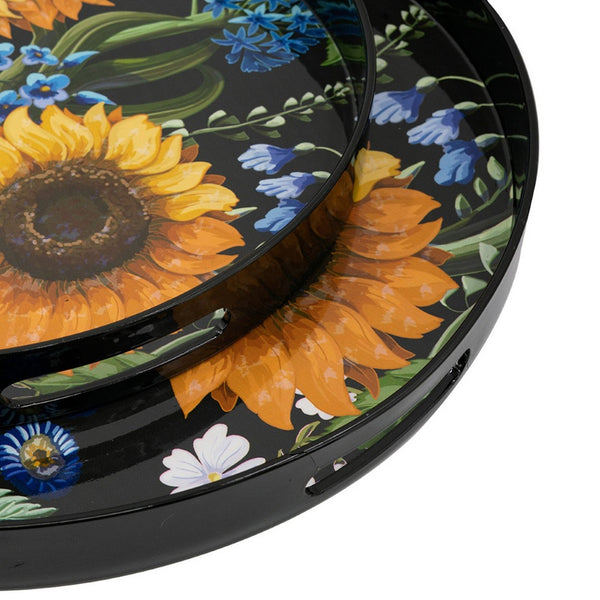 English Elm 2 Round Decorative Trays with Sunflower Motifs Tall Rim Mdf Living Room Accent B056P416849