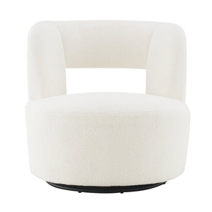 English Elm Swivel Teddy Fabric Barrel Chair with 360° Base, Plush Upholstery, Durable Plywood Frame, Cozy Seating Cream W2671P230454