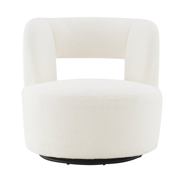 English Elm Swivel Teddy Fabric Barrel Chair with 360° Base, Plush Upholstery, Durable Plywood Frame, Cozy Seating Cream W2671P230454