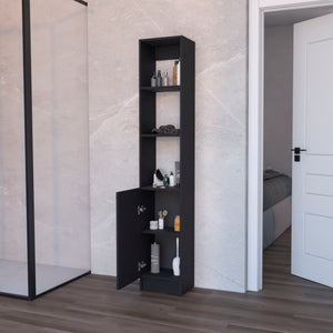 English Elm Brenda Tall Linen Cabinet for Bathroom — Slim 70.87" Storage Tower with 1 Door, Hidden & Open Shelves, Modern Design Black 46.07 L x 18.9 W x 5.12 H B128P189937