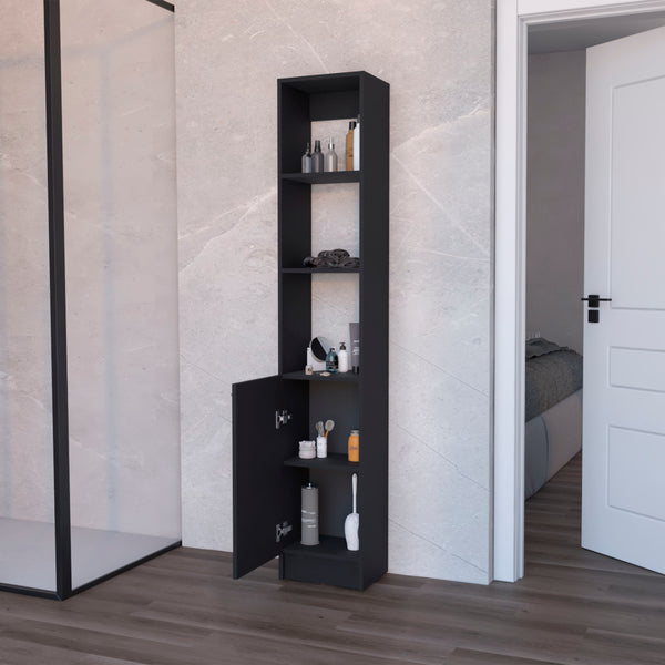 English Elm Brenda Tall Linen Cabinet for Bathroom — Slim 70.87" Storage Tower with 1 Door, Hidden & Open Shelves, Modern Design Black 46.07 L x 18.9 W x 5.12 H B128P189937