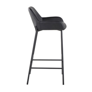 English Elm Fixed-height Industrial Counter Stools Tufted Faux Leather Black Metal Set of 2 B202S02157