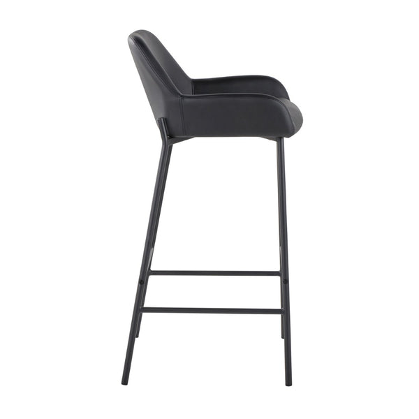 English Elm Fixed-height Industrial Counter Stools Tufted Faux Leather Black Metal Set of 2 B202S02157