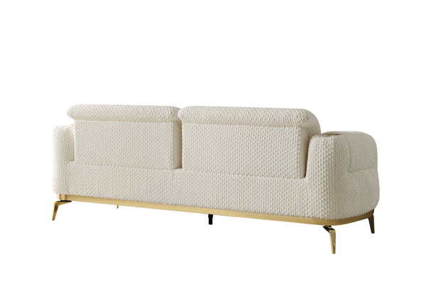 English Elm Zoe Plush chenille sofa with gold accents and lumbar support for modern upscale living room style Cream B009P303216