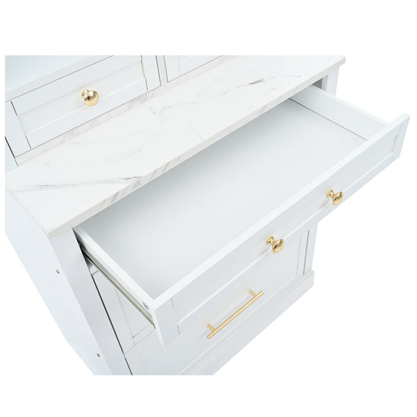 English Elm Modern 83.7in Tall Kitchen Pantry Set of 2 with Faux Marble Countertops, Durable Storage and Anti-Tip Safety White SP000075AAK