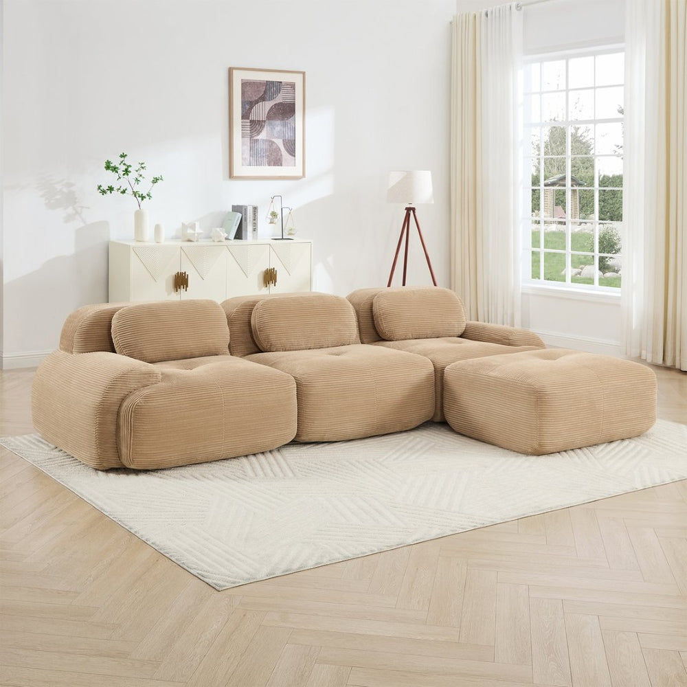 English Elm L-shaped Modular Corduroy Sectional Sofa Ergonomic Low Profile Living Room Seating Camel W714S01240