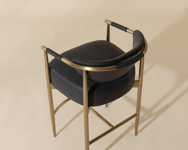 Sunpan Heloise Counter Stool - Elegant Faux Leather Design With Gold Stainless Steel For Modern Dining Spaces Black Faux Leather 111935