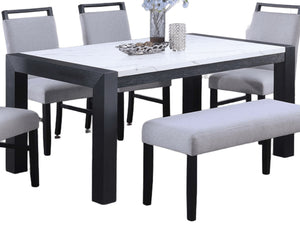 English Elm Elegant White Faux Marble Top Dining Table for 6, 66" Rectangular Surface with Charcoal Wood Base, Modern Durable Design B011P367200