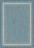 Unique Loom Outdoor Border Soft Border Machine Made Border Rug Teal, Ivory/Gray 7' 1" x 10' 0"