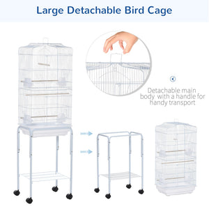 English Elm Pawhut Flight Cage for Small Birds with Rolling Stand and Storage Basket in White W2225P229593
