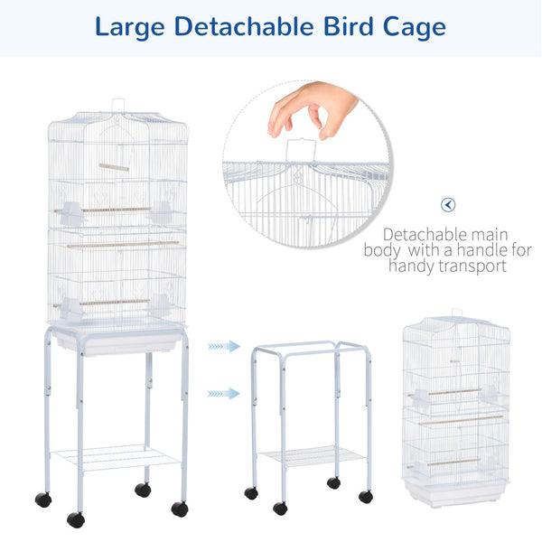 English Elm Pawhut Flight Cage for Small Birds with Rolling Stand and Storage Basket in White W2225P229593