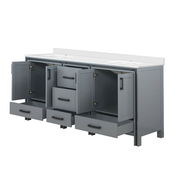 English Elm Dark Grey Double Bath Vanity 72" W X 22" D – Elegant White Quartz Top, Ample Storage & Soft-Close Features B2731P260635