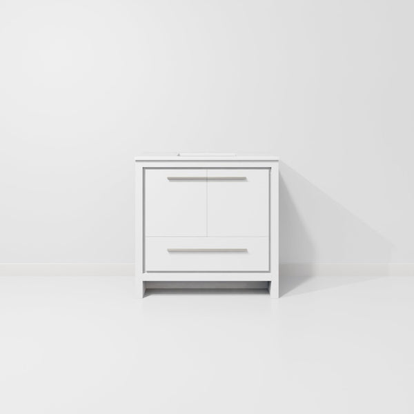 English Elm White Bath Vanity With Cultured Marble Top - 36" Space-Saving Design, Soft-Close Storage & Easy Install B2731P259378-GIGA