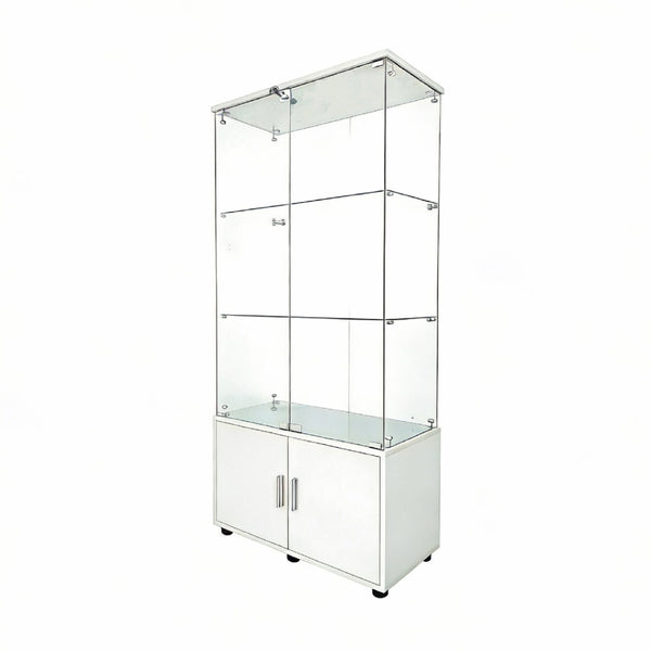English Elm Double-door Glass Display Cabinet with Led Lighting Four Shelf Living Room Storage White W3155S00024