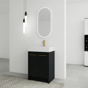 English Elm 24 Inch Freestanding Bathroom Vanity With Resin Sink, Soft-Close Doors & Adjustable Storage Options W999S00177
