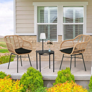 English Elm 3 Pieces Of Luxury Outdoor Wicker Furniture Set - Chic Bistro Table & Chairs For Small Spaces! W2337P180765