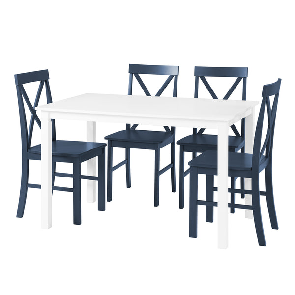 English Elm Walker Edison - Classic Solid Wood 5-Piece Dining Set with X-Back Chairs — Farmhouse White/Navy, Compact Elegance B185P326701
