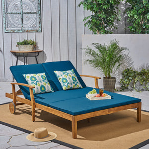 English Elm Christopher Knight Home® - Perla Double Chaise Lounge - Stylish Acacia Wood Seating With Plush Cushions For Ultimate Comfort 63357.00BLU