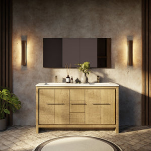English Elm Rustic Acacia Double Bath Vanity With White Quartz Top - Elegant Storage, Soft-Close Drawers & More! B2731P259209-GIGA