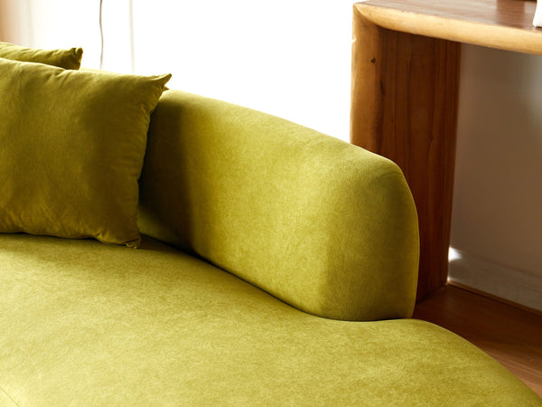 English Elm 90" Curved Sofa with Velvet Upholstery, Ergonomic Half-Moon 4-Seater with High-Density Foam Comfort Olive Green B2735P320309