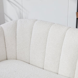 English Elm 50.2'' Channel Tufted Chenille Settee Compact Two Seat Sofa with Metal Legs Ivory W3118P397104