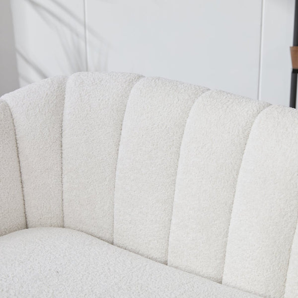 English Elm 50.2'' Channel Tufted Chenille Settee Compact Two Seat Sofa with Metal Legs Ivory W3118P397104