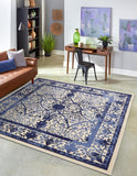 Unique Loom La Jolla Traditional Machine Made Floral Rug Ivory and Blue, Blue/Light Blue/Navy Blue 7' 10" x 7' 10"