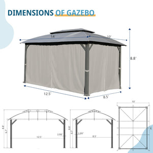 English Elm Gazebo 10x14 Ft Outdoor Steel Frame Canopy with Dual Roof Netting and Privacy Curtains W1859S00082