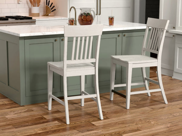 English Elm Wallace & Bay - White Slat Back Counter Stools Set Of 2 - Rustic Solid Wood, Easy-Care, Farmhouse Style For Kitchen B2709P212377-GIGA