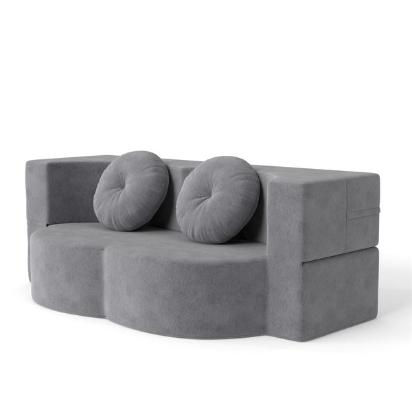 English Elm Modern Corduroy Folding Floor Sofa Sleeper with Foam Fill for Studio Bedroom Guests Antique Gray W2353P379625