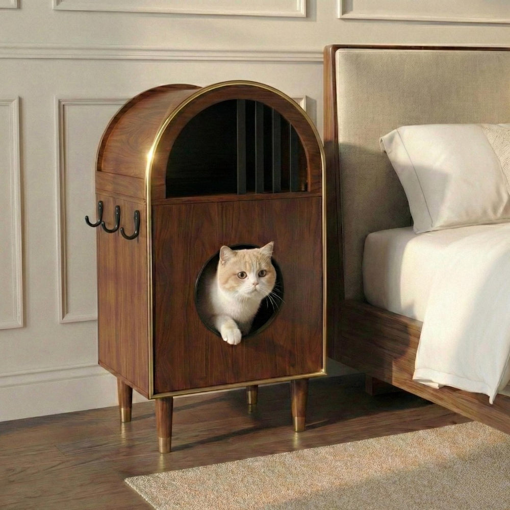 English Elm Cat Litter Box Enclosure Two Level Mdf Condo with Wood Grain Modern Espresso Finish N704P380552P