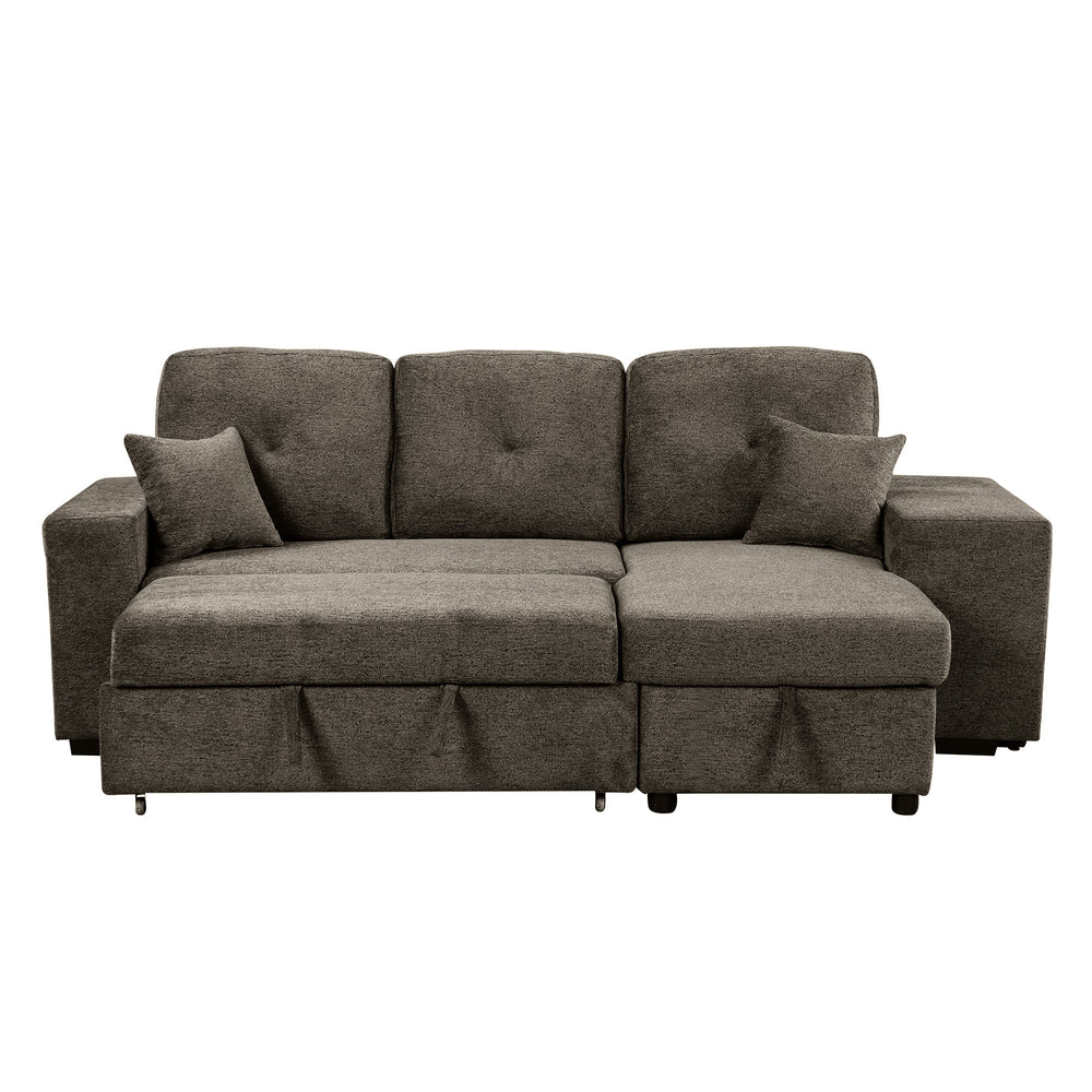 English Elm Reversible Velvet Sleeper Sectional Sofa Bed with Storage Chaise, Pull-Out L-Shaped Design, Stools Included Knox Charcoal SG000790AAE