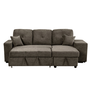 English Elm Reversible Velvet Sleeper Sectional Sofa Bed with Storage Chaise, Pull-Out L-Shaped Design, Stools Included Knox Charcoal SG000790AAE