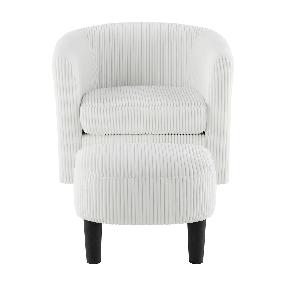 English Elm Swivel Plush Corduroy Recliner Chair with Ottoman, 360° Rotation, Removable Washable Cushion Comfort White W2582P179929