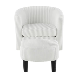 English Elm Swivel Plush Corduroy Recliner Chair with Ottoman, 360° Rotation, Removable Washable Cushion Comfort White W2582P179929