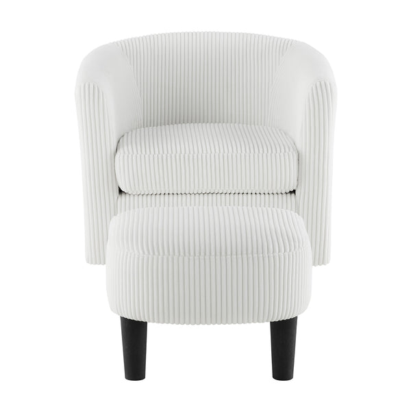 English Elm Swivel Plush Corduroy Recliner Chair with Ottoman, 360° Rotation, Removable Washable Cushion Comfort White W2582P179929
