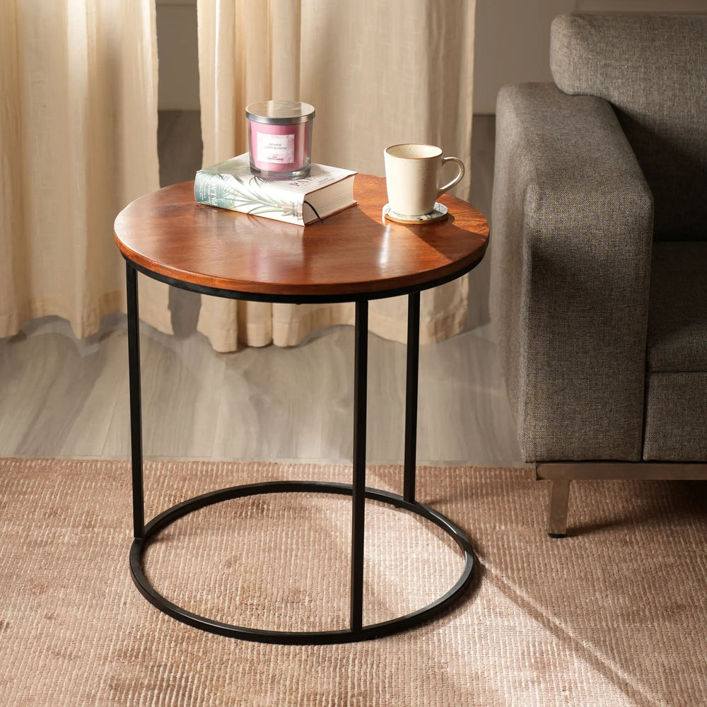 English Elm Cosimo Modern Round End Table in Brown Wood & Metal – 21.65" Compact Accent Table, Sturdy Design B346P320758