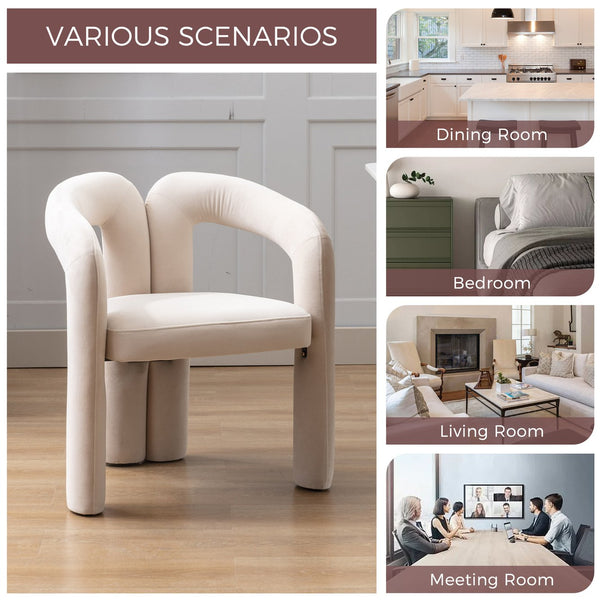 English Elm Contemporary Velvet Upholstered Dining Chair with Steel Frame, Rounded Back Comfort for Home Beige W395103720