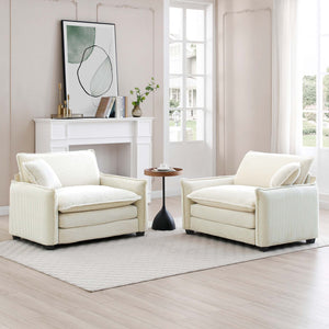 English Elm Beige Corduroy Deep-Seated Sofa Set – Luxurious Comfort & Stylish Versatility For Living Spaces W714S00677