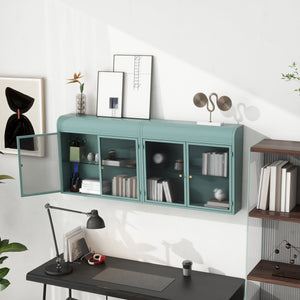 English Elm Army Green Wall-Mounted Metal Storage Cabinet With Elegant Glass Doors For Any Room Décor W3122P272930