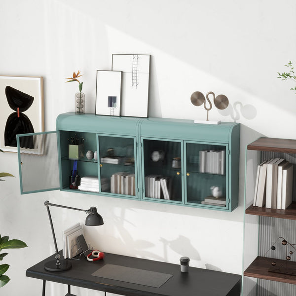 English Elm Army Green Wall-Mounted Metal Storage Cabinet With Elegant Glass Doors For Any Room Décor W3122P272930