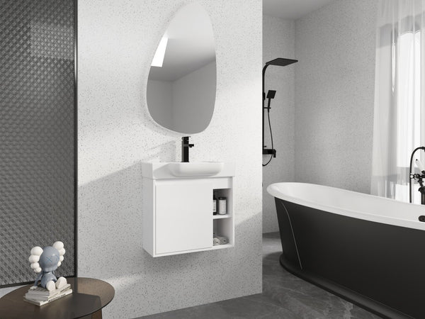 English Elm 24'' Floating Wall Mounted Bathroom Vanity with Ceramic Sink and Soft Close Cabinet Glossy White W999P426636