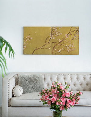 English Elm S/2 Cherry Tree Panel Wall Art Set - Gold Pink Brown Floral Landscape for Living Room & Bedroom Decor W2078P313337