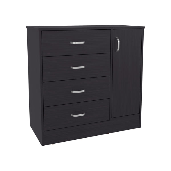English Elm Dresser, Modern Black Wengue Engineered Wood | 1 Door, 4 Drawers, 2 Shelves — Compact 31.5"W Storage B097P369434