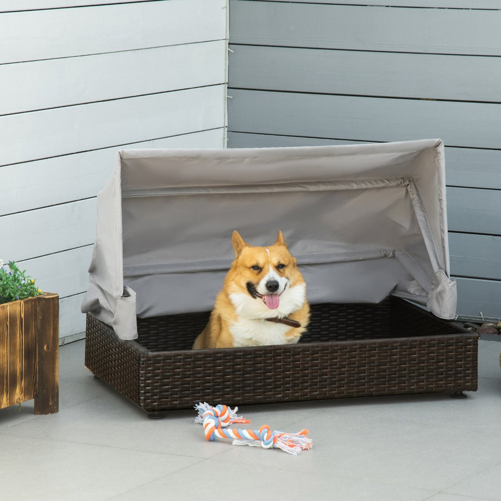 English Elm Pawhut Stylish Elevated Rattan Dog Bed With Canopy, Cozy Indoor/Outdoor Sofa For Small Pets W2225P173750-GIGA